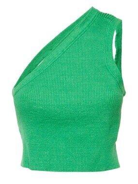 Jacquemus Green One Shoulder Rib Knit Crop Top NWT Size 38 Women's Designer